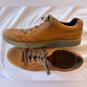 ECCO Men's Brown Leather Lace-Up Sneakers Size 47 Euro 14 US Comfortable